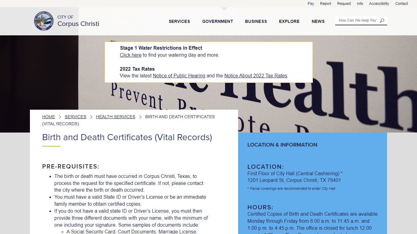 Birth and Death Certificates (Vital Records) | City of Corpus Christi