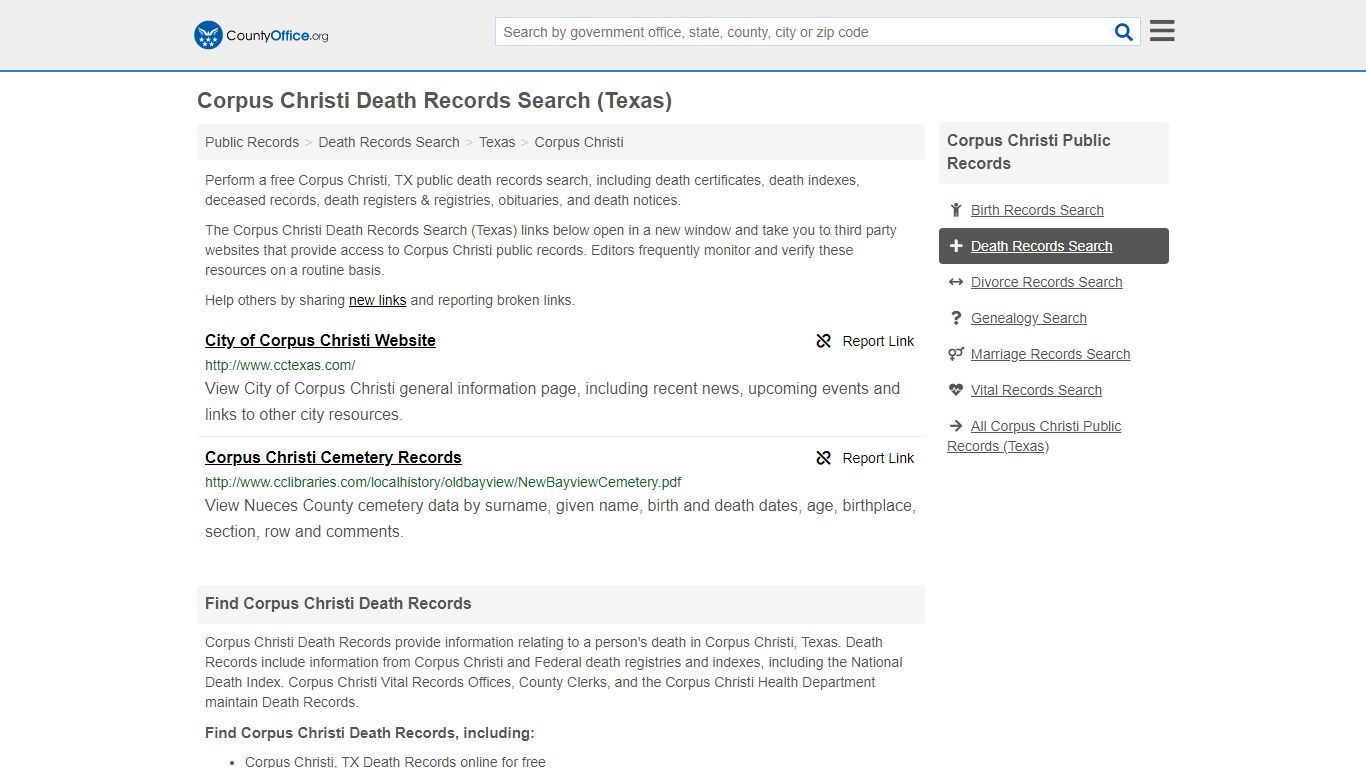 Corpus Christi Death Records Search (Texas) - County Office