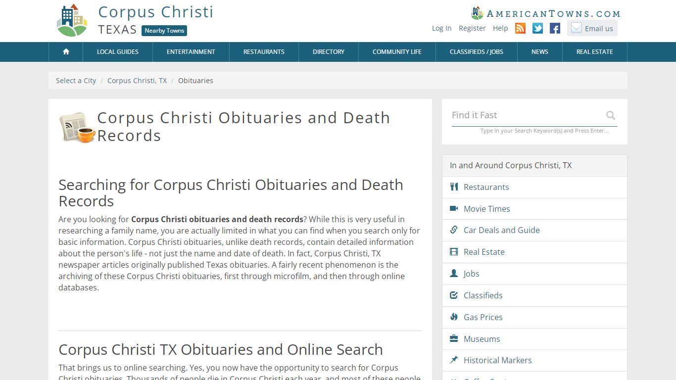 Corpus Christi Obituaries and Death Records - AmericanTowns.com