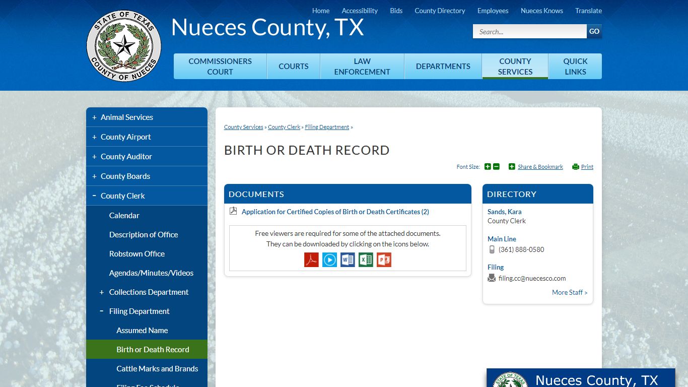 Birth or Death Record | Nueces County, TX