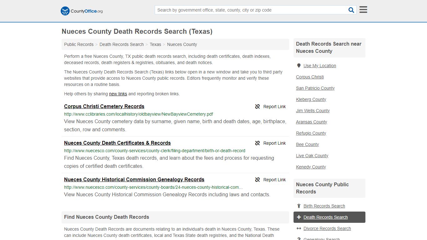 Nueces County Death Records Search (Texas) - County Office